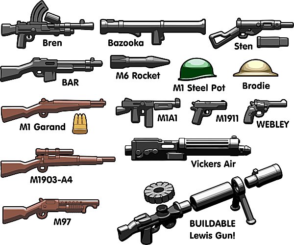 Guns for minifigures pistols rifle Army ww2 blaster Weapon Custom lego 